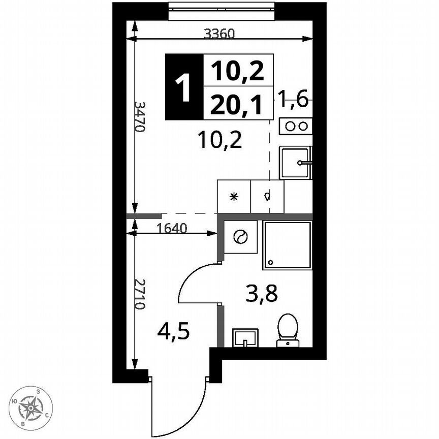 Квартира-студия, 20,1 м², 18/18 эт.