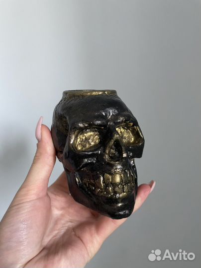Череп бетонный ручная работа подсвечник