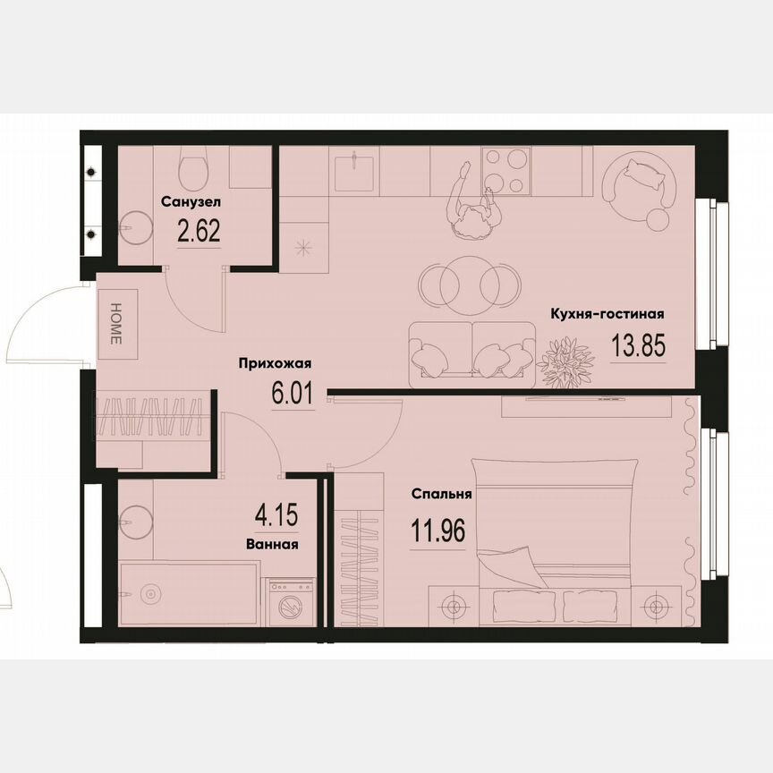 1-к. квартира, 38,6 м², 2/12 эт.