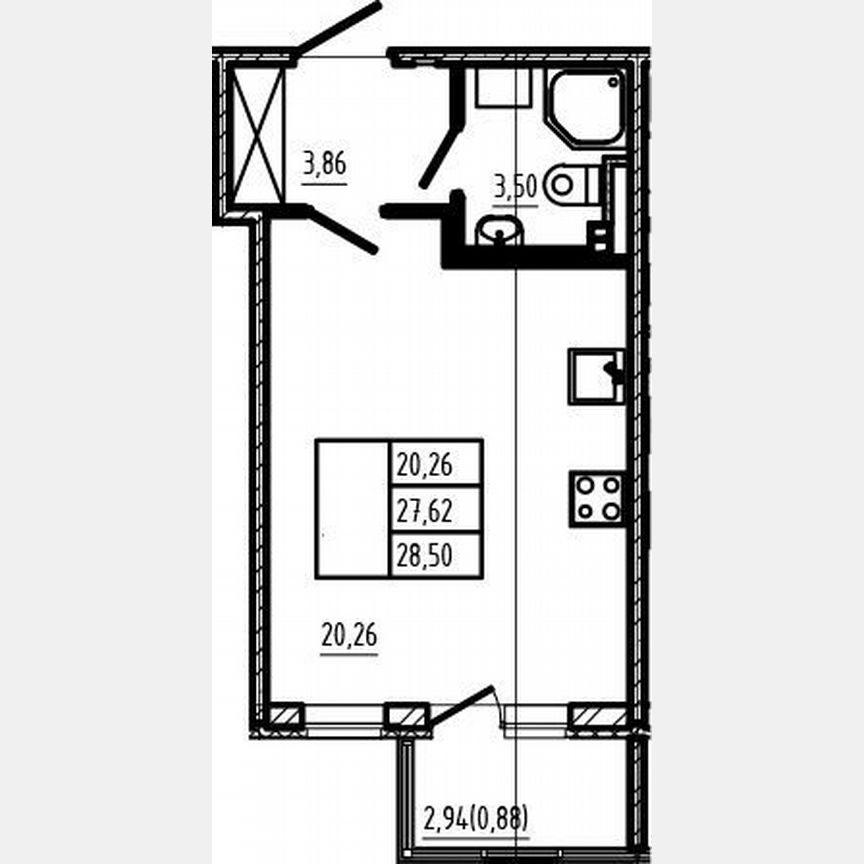 Квартира-студия, 27,6 м², 2/4 эт.