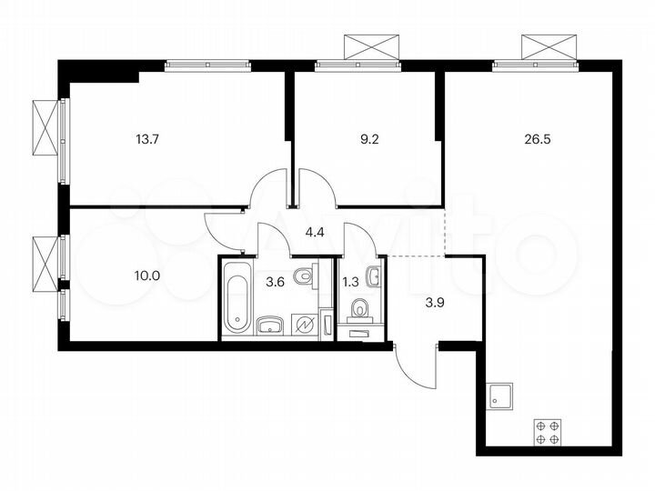 3-к. квартира, 72,6 м², 28/33 эт.