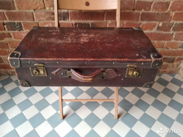 Американский кожаный старинный чемодан 40-50х