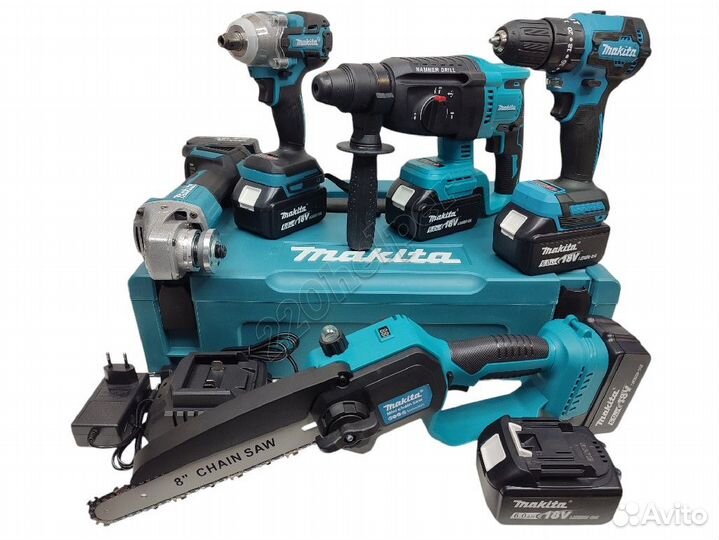 Набор Makita 5в1 цепная пила 200мм 6 батарей 2зу м