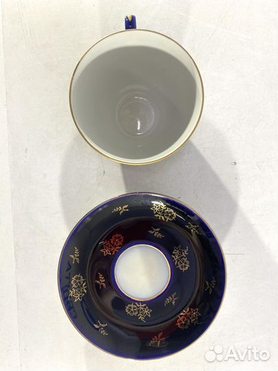 Чайная пара цветы веточка ночь фарфор кобальт лфз