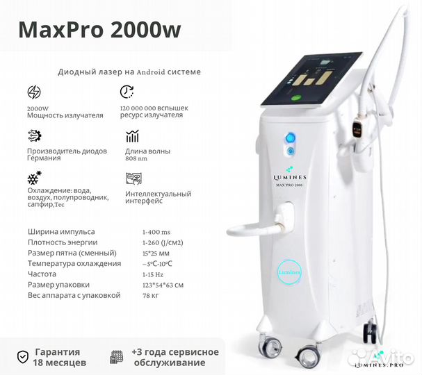 Диодный лазер для эпиляции Лю’минес MaxPro 2000вт