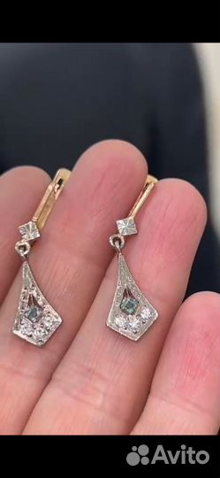 Золотые Серьги 583 изумруд бриллианты