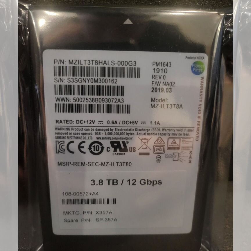 [PM1643] Samsung 3.84tb Mzilt3t8hals-00007 Netapp X3 Pm1643