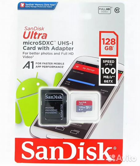 Карта памяти 128 гб sandisk Ultra 100 Мб/с