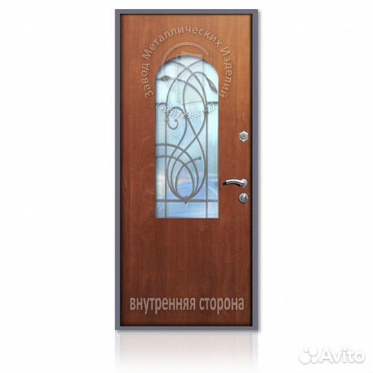 Входная дверь со стеклом и ковкой № 17