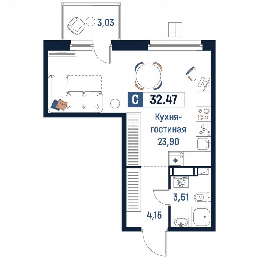 Квартира-студия, 32,5 м², 8/18 эт.