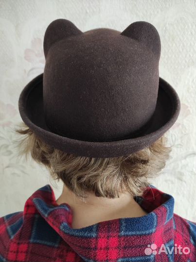 2 шляпки с ушками синий коричневый фетр