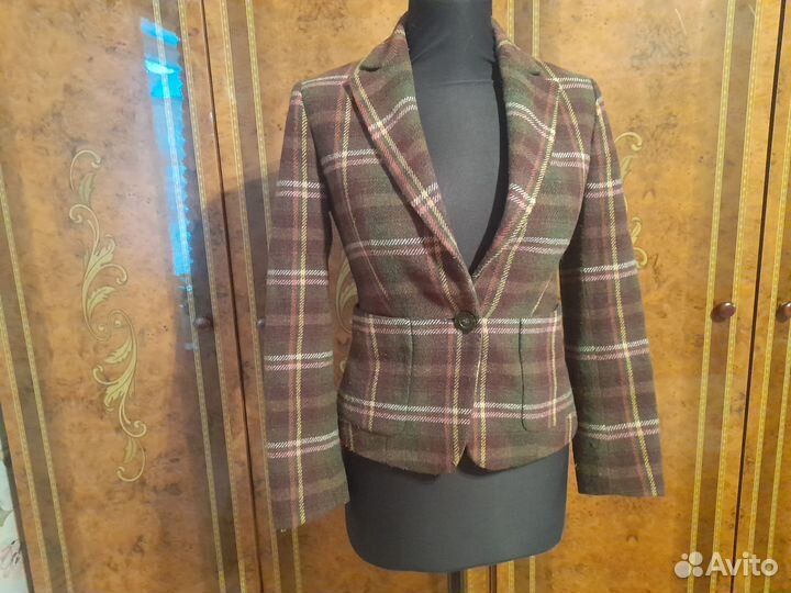Жакет шерстяной в клетку Benetton 44 р