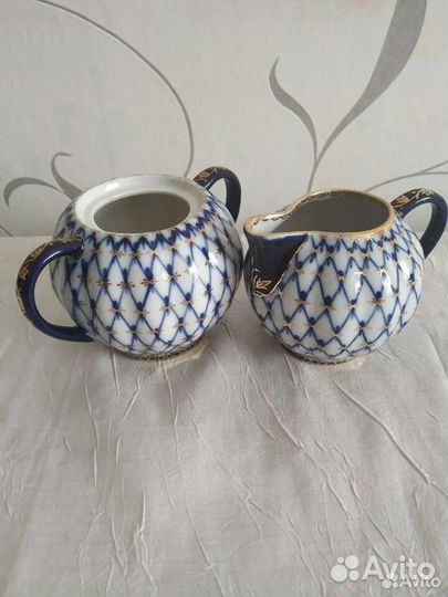 Сахарница и сливочник кобальтовая сетка лфз