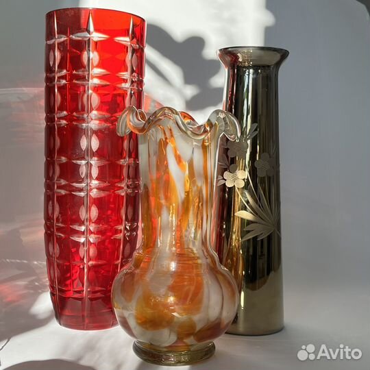 Ваза для цветов цветное стекло золочение СССР