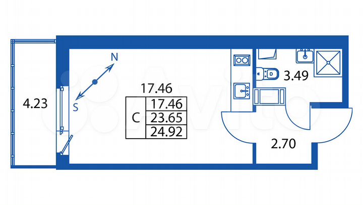 Квартира-студия, 24,9 м², 8/12 эт.