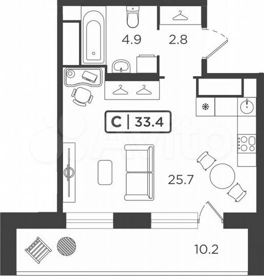 Квартира-студия, 33,5 м², 23/24 эт.