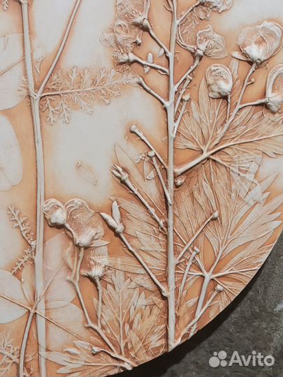 Ботанический барельеф, панно из гипса, подарок