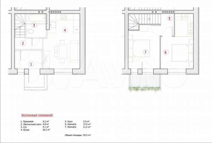 2-к. квартира, 55 м², 2/2 эт.