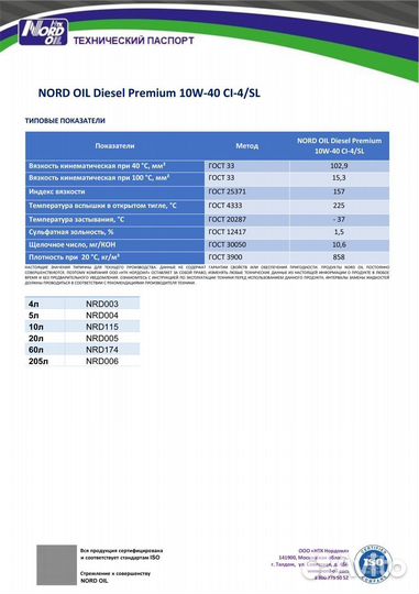 Nord OIL Diesel Premium CI-4/SL 10W40 полусинт