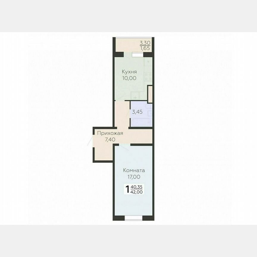 1-к. квартира, 42 м², 2/15 эт.