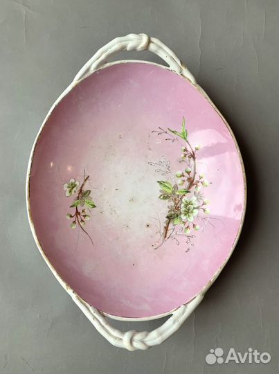 Блюдо антикварное Гарднер роспись розовое