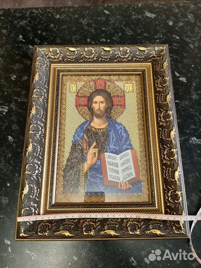 Икона Иисуса Христа из бисера