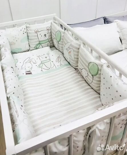 Бортики в кроватку+ комплект постельного