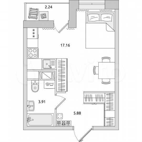 Квартира-студия, 29,2 м², 13/17 эт.