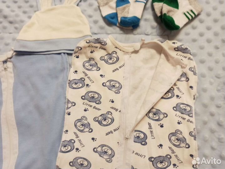 Пеленки-кокон, шапочка и носочки