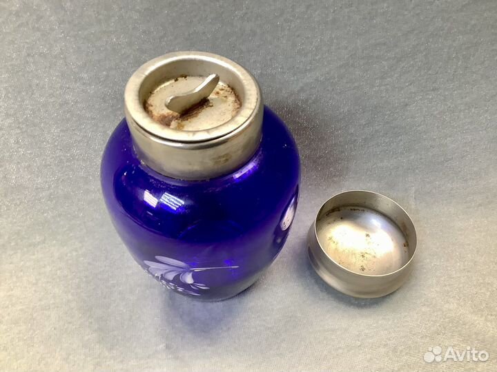 Чайница с ручной росписью. Кобальтовое стекло