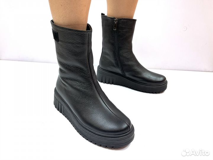 Полусапоги женские зимние натуральная кожа мех