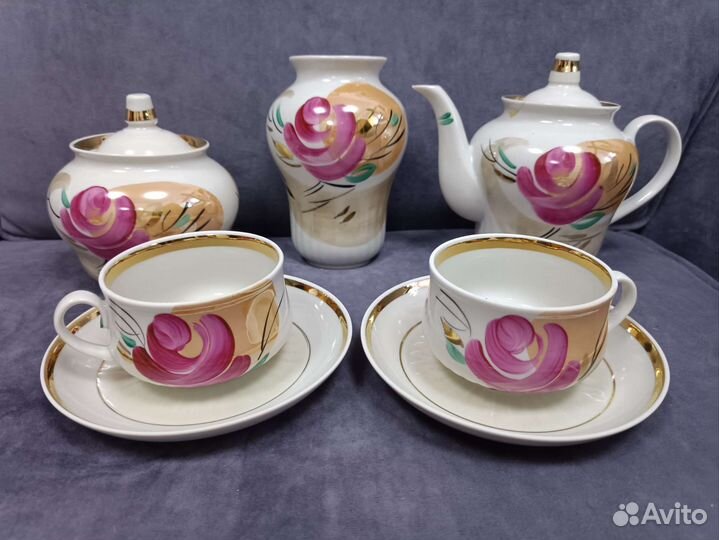 Винтажный фарфоровый чайный сервиз СССР Дулëво