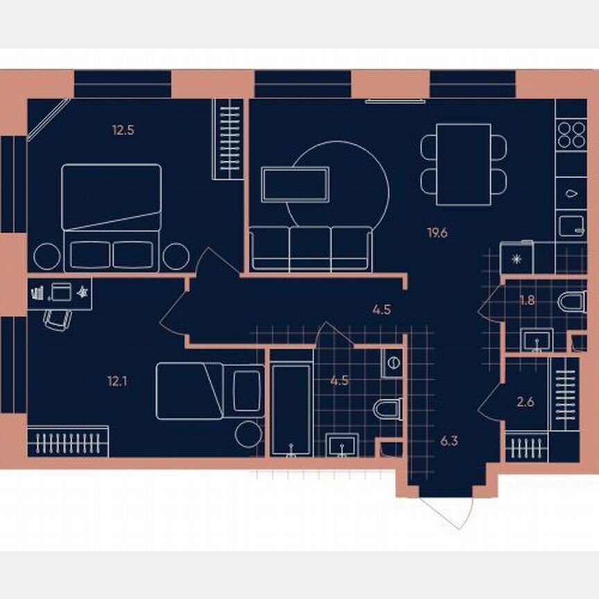 2-к. квартира, 63,9 м², 14/33 эт.