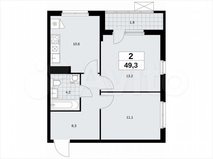 2-к. квартира, 49,3 м², 12/18 эт.