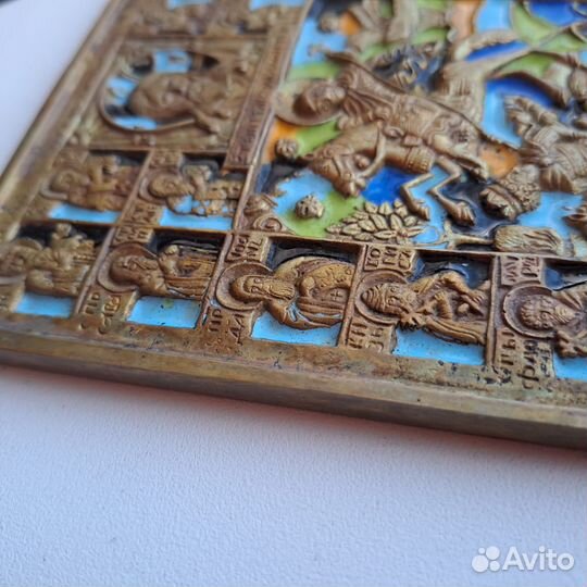 Икона меднолитая Чудо Дмитрия Солунского