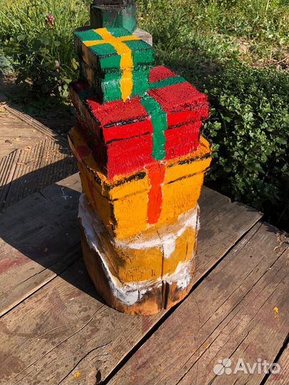 Фигура из дерева садовая Медведь новогодний