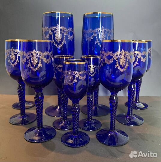 Набор бокалов Богемия кобальт позолота