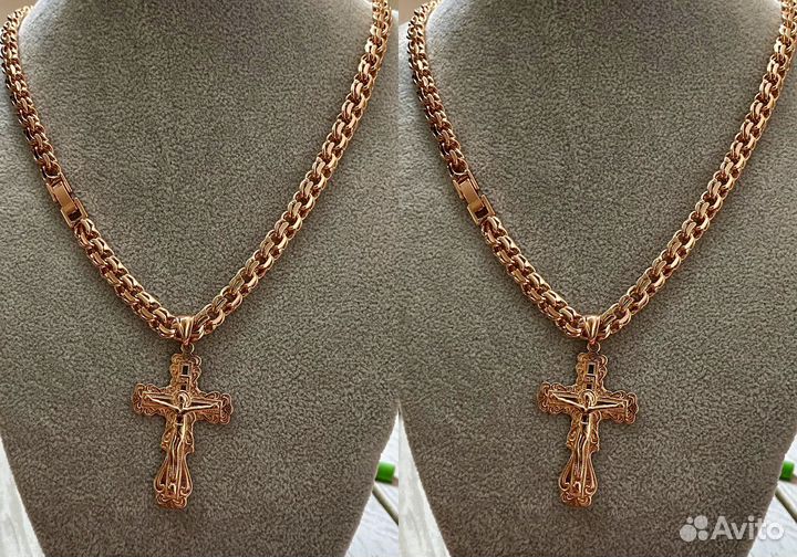 Цепочка бисмарк +крест покрытие золото 60-7-42