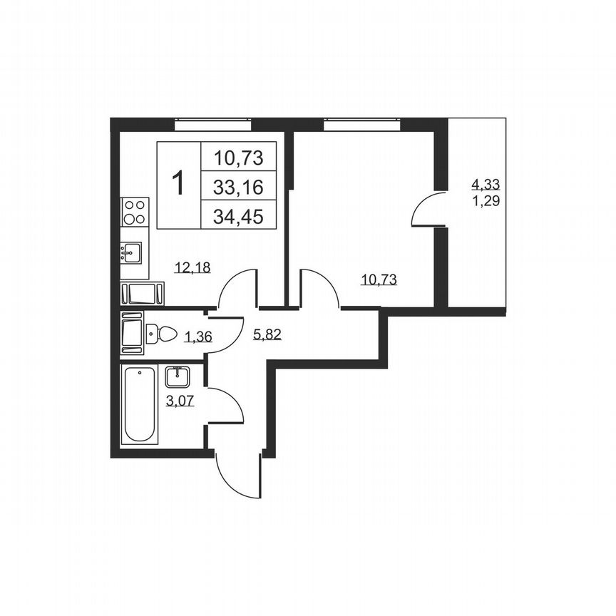 1-к. квартира, 34,5 м², 18/19 эт.