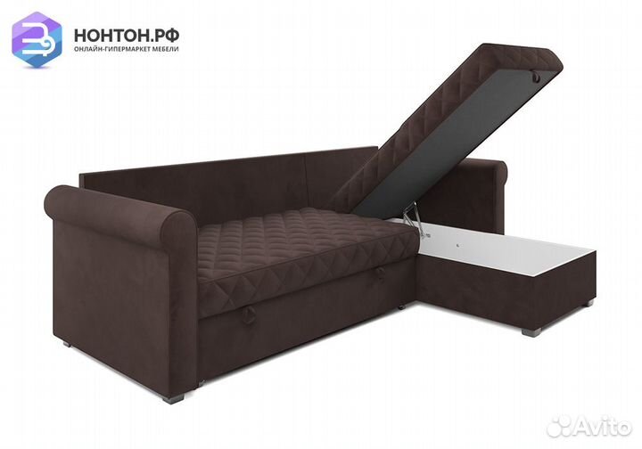 Угловой диван дельфин Берлин велюр коричневый