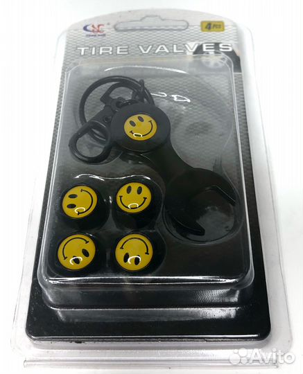 Колпачки на ниппеля - Smile (с ключом/черный) (Сер