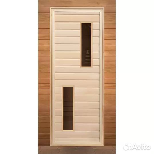 Дверь для бани липа с 2-мя стеклами (коробка хвоя)