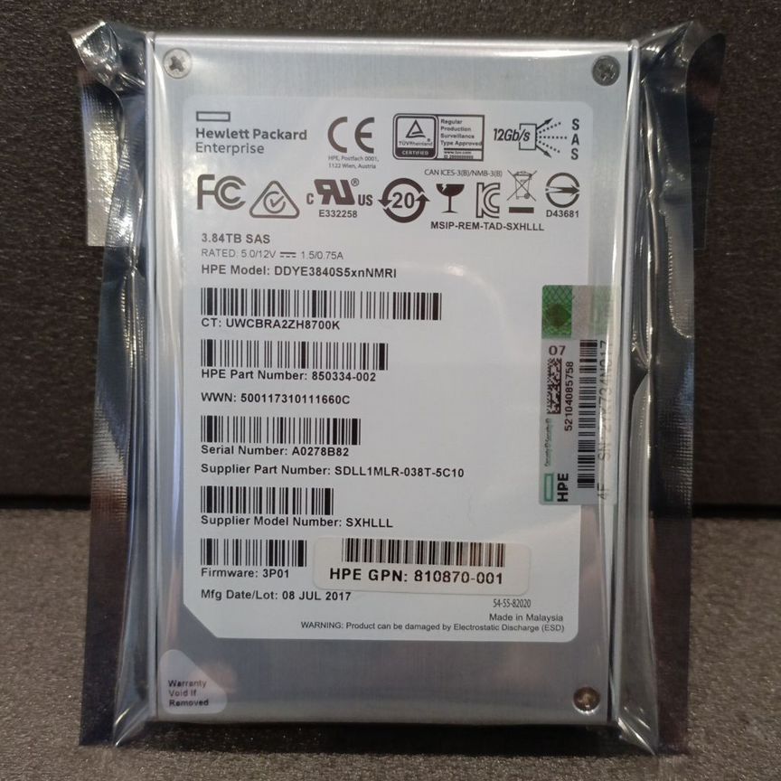 [850334-002] Ssd Hpe 3.84tb Sas 2.5"(Ddye3840s5xnnmri) 850334-002