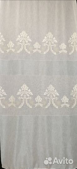 Тюль под лён Мережка Дамаск двухцветная вышивка