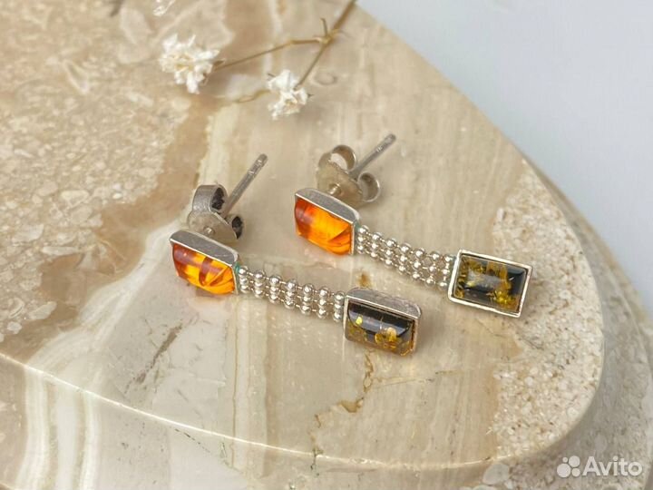 Серьги винтажные с янтарем