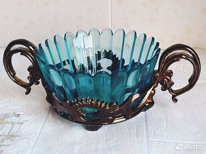 Ваза конфетница стекло металл