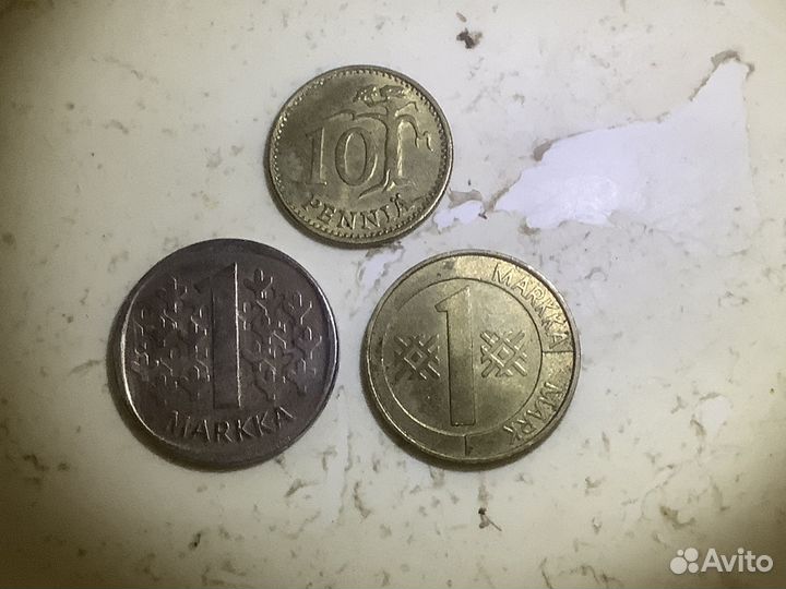 Монеты Финляндии 10 пенни; 1 марка