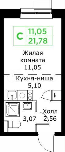 Квартира-студия, 21,8 м², 15/25 эт.