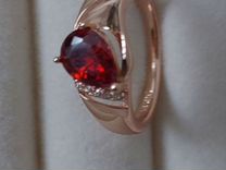 Золотое кольцо с цирконом рубин проба 585 RG