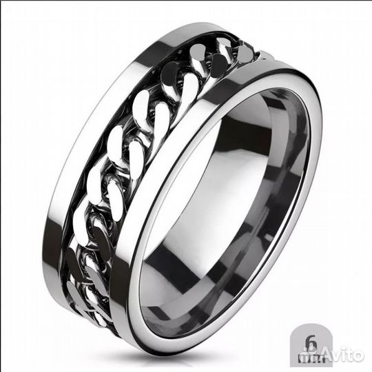 Кольцо-антистресс из стали с вращающейся цепочкой